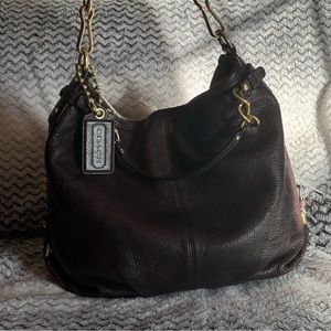 Coach Chocolate Pebble Leather Sholder Bag Purse (Small Stain Inside)